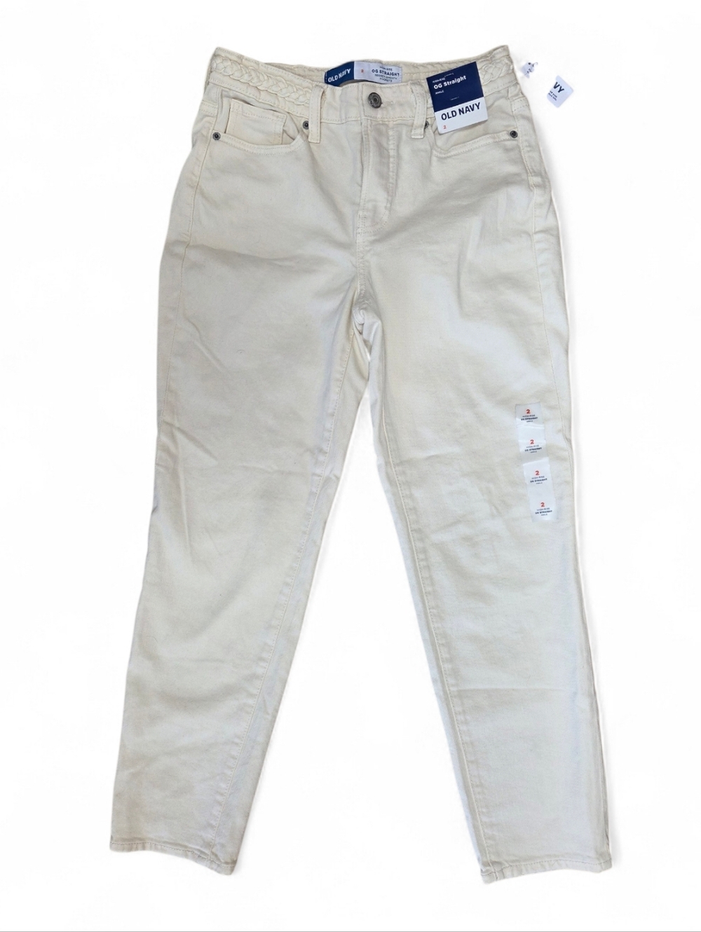 Old Navy Women's Cream High Rise OG Straight Jeans With Secret Smooth Pockets.